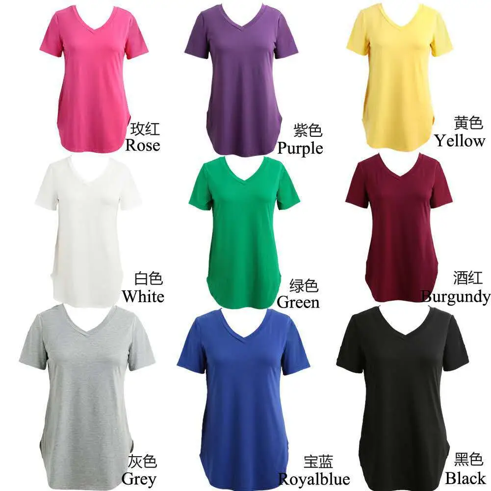 Women V-Neck Loose T-Shirt White Large - Image 10
