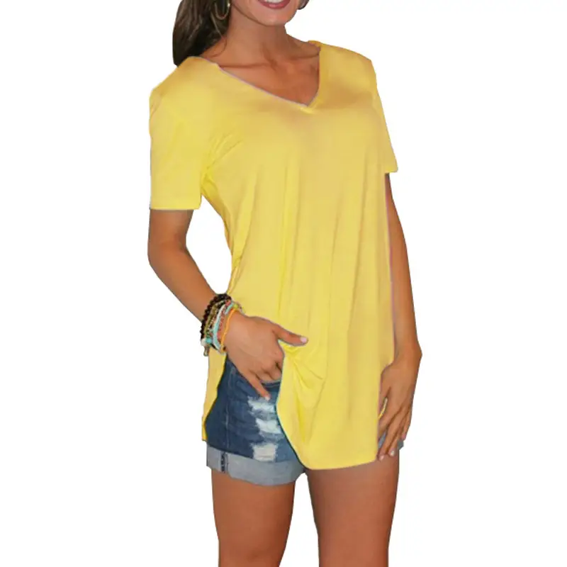 Women V-Neck Loose T-Shirt White Large - Image 4