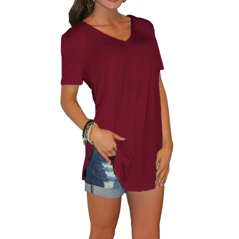 Women V-Neck Loose T-Shirt White Large - Image 7