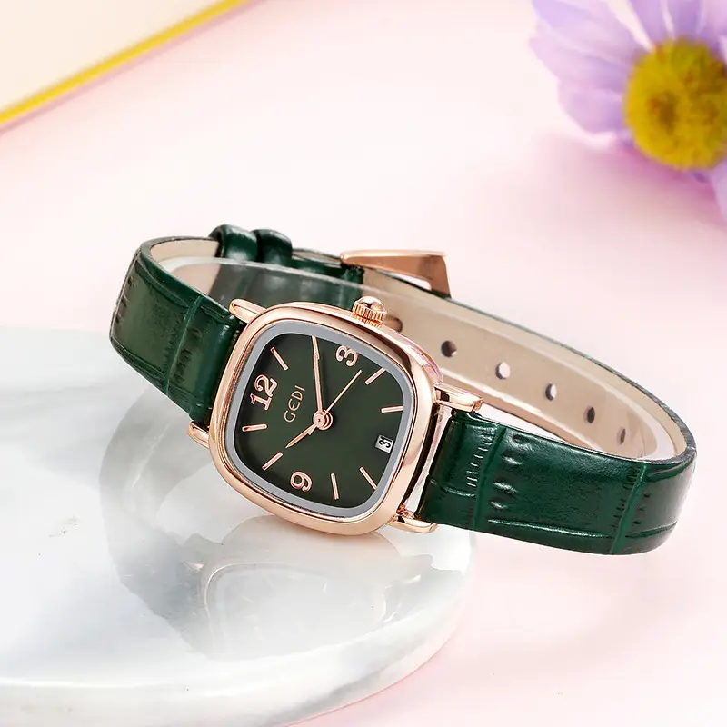 Women's Red Leather Watch with Rose Gold Case