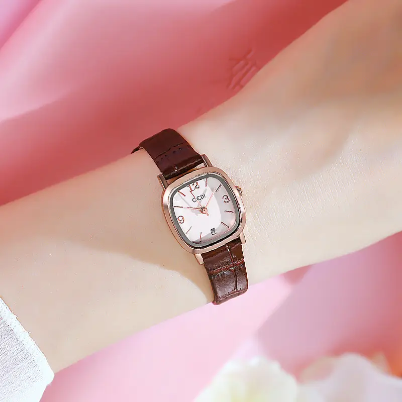 Women's Red Leather Watch with Rose Gold Case