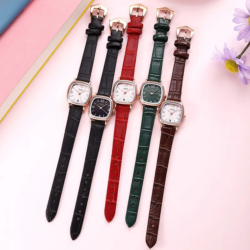 Women's Red Leather Watch with Rose Gold Case