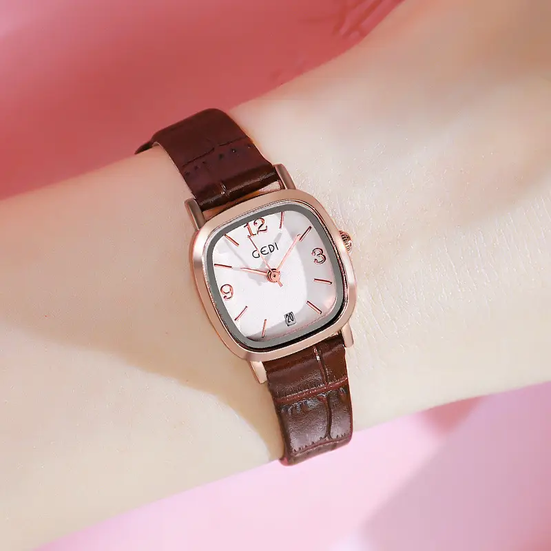 Women's Red Leather Watch with Rose Gold Case