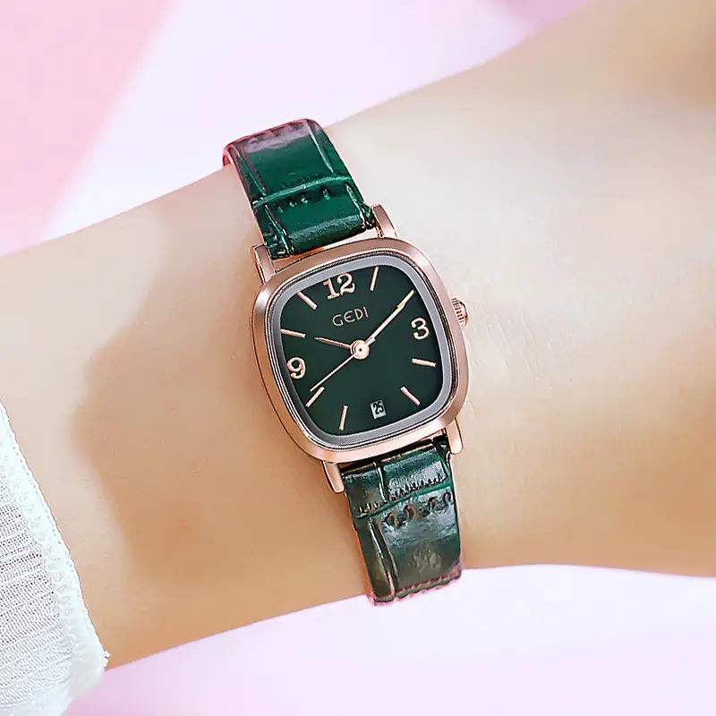 Women's Red Leather Watch with Rose Gold Case