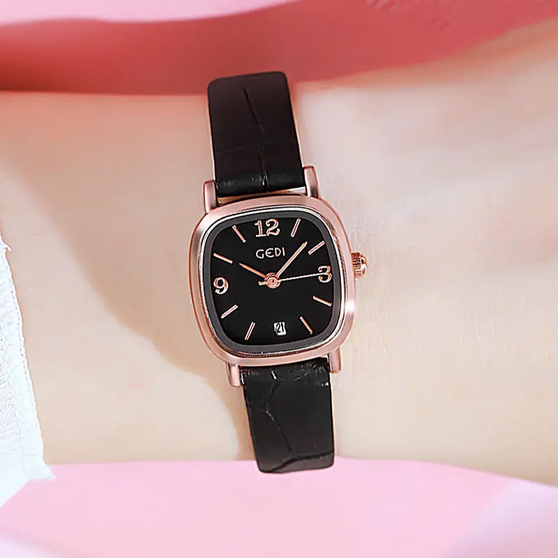 Women's Red Leather Watch with Rose Gold Case