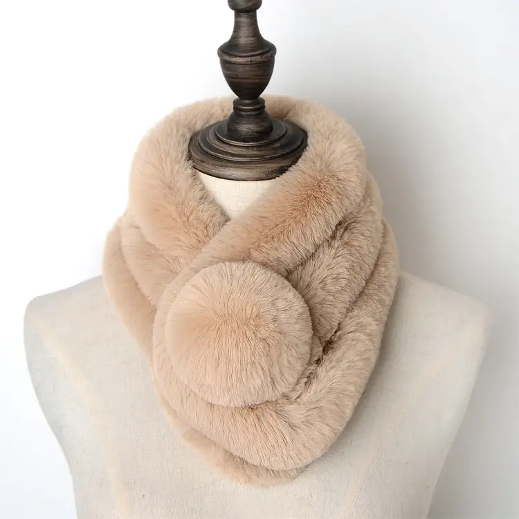 Women's Winter Fur Imitation Neck Scarf Beige Rex Soft Warm - Image 16
