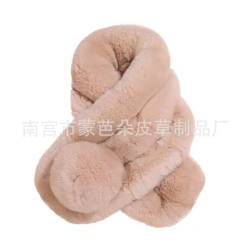 Women's Winter Fur Imitation Neck Scarf Beige Rex Soft Warm - Image 19