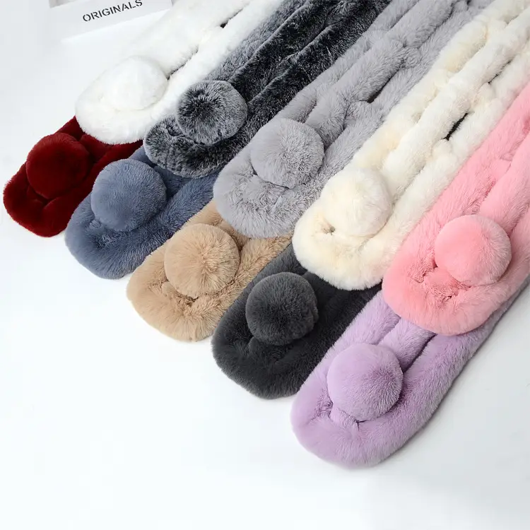 Women's Winter Fur Imitation Neck Scarf Beige Rex Soft Warm — feature 1