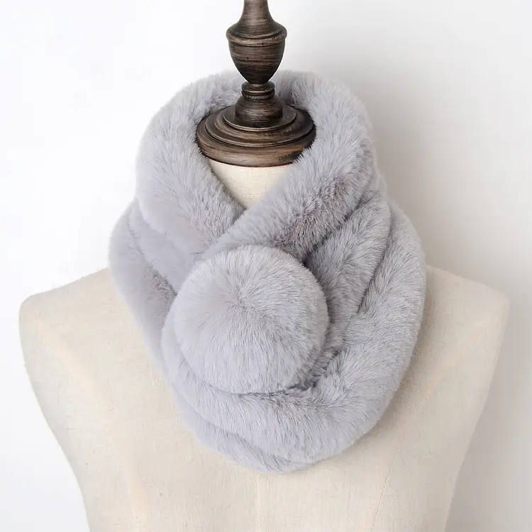Women's Winter Fur Imitation Neck Scarf Beige Rex Soft Warm — feature 11