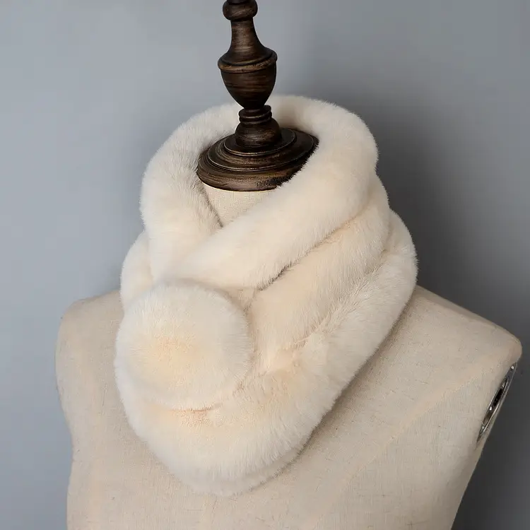Women's Winter Fur Imitation Neck Scarf Beige Rex Soft Warm — feature 14