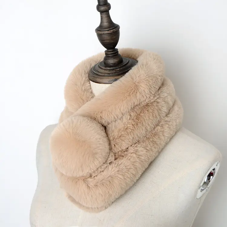 Women's Winter Fur Imitation Neck Scarf Beige Rex Soft Warm — feature 20