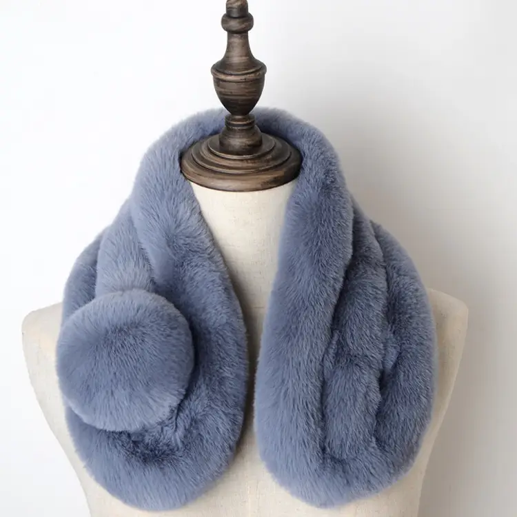 Women's Winter Fur Imitation Neck Scarf Beige Rex Soft Warm — feature 4
