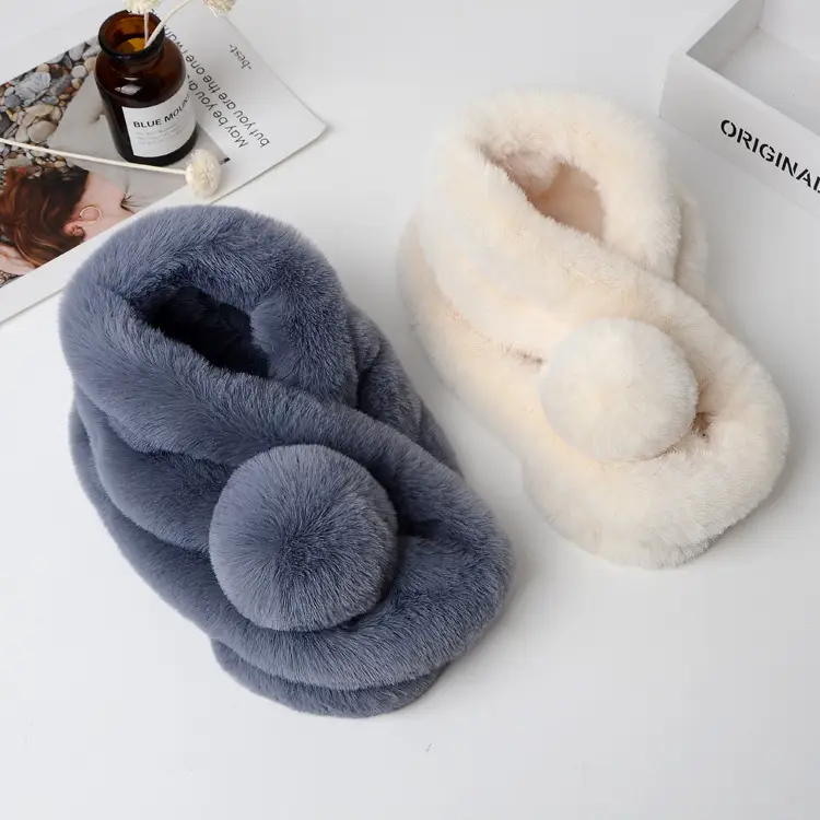 Women's Winter Fur Imitation Neck Scarf Beige Rex Soft Warm — feature 5