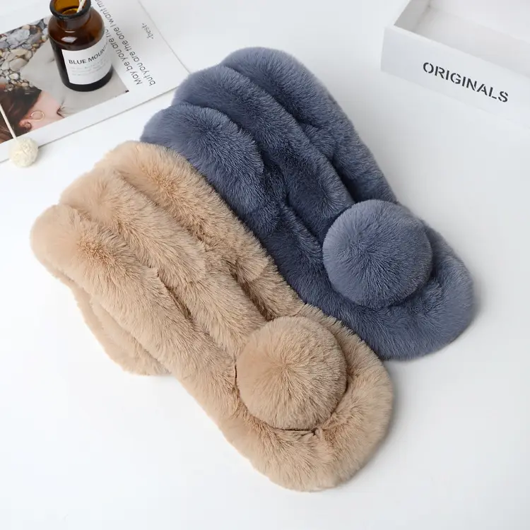 Women's Winter Fur Imitation Neck Scarf Beige Rex Soft Warm — feature 6