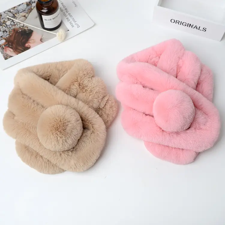 Women's Winter Fur Imitation Neck Scarf Beige Rex Soft Warm — feature 7