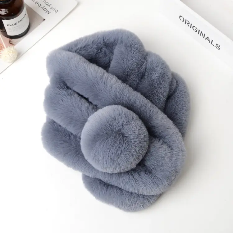 Women's Winter Fur Imitation Neck Scarf Beige Rex Soft Warm — feature 9