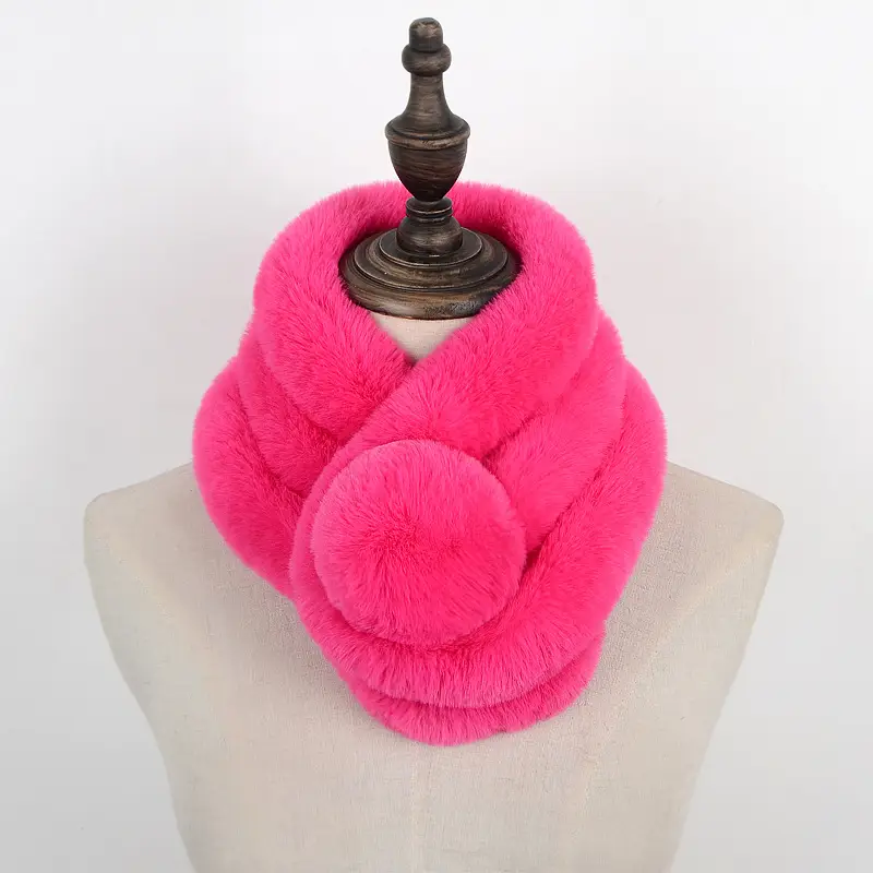 Women's Winter Fur Imitation Neck Scarf Beige Rex Soft Warm - Image 12