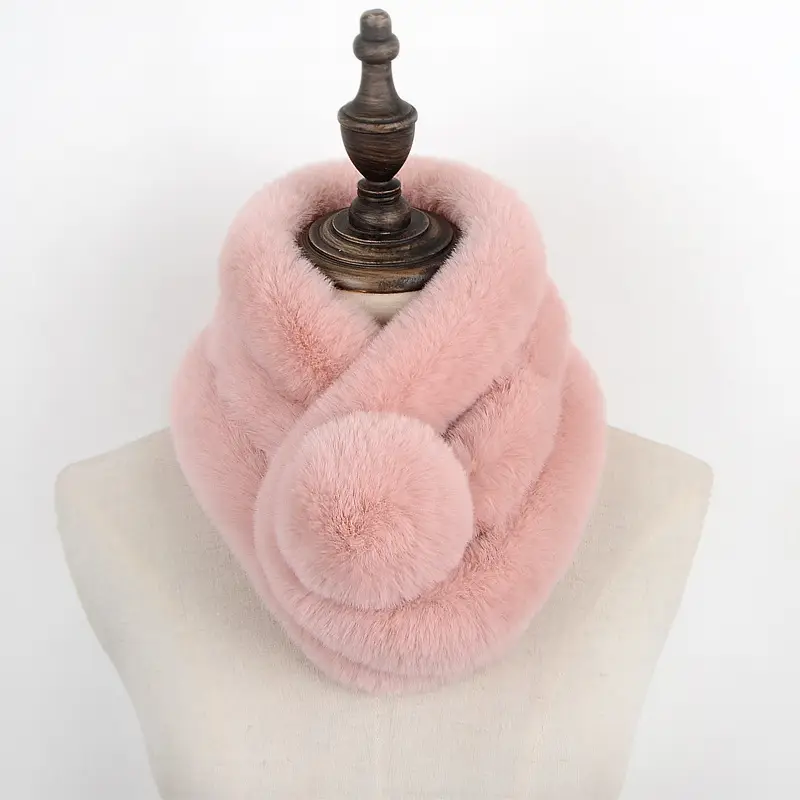 Women's Winter Fur Imitation Neck Scarf Beige Rex Soft Warm - Image 13