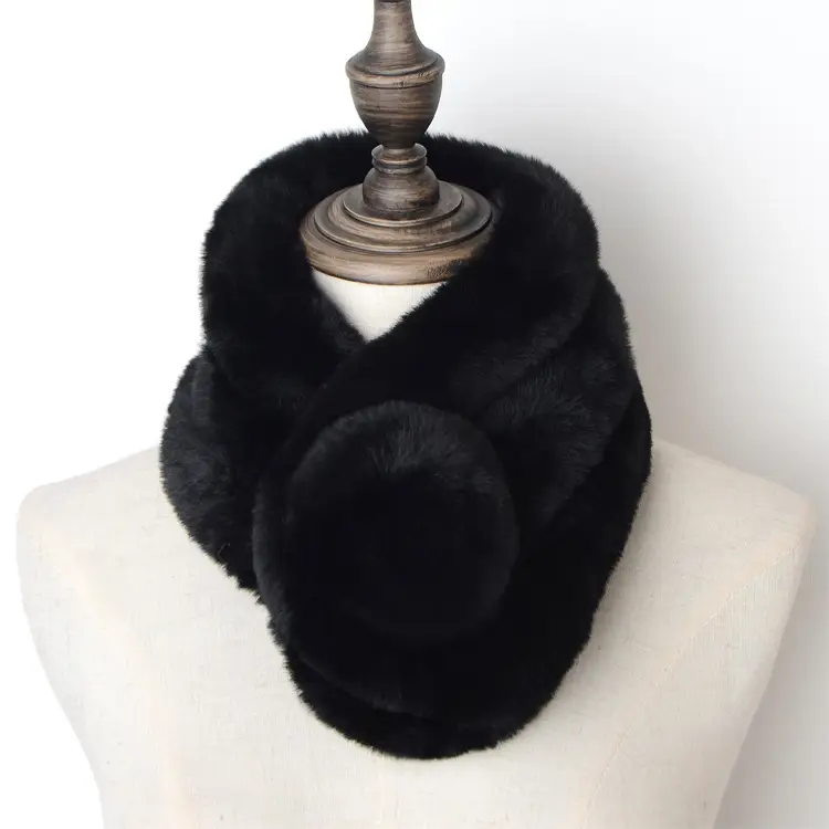 Women's Winter Fur Imitation Neck Scarf Beige Rex Soft Warm - Image 2