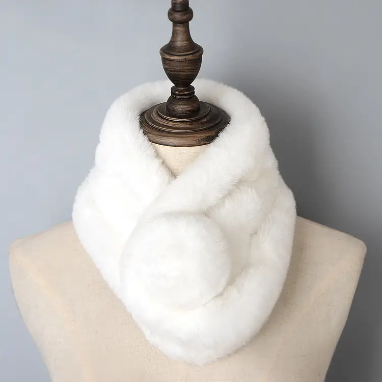 Women's Winter Fur Imitation Neck Scarf Beige Rex Soft Warm - Image 3
