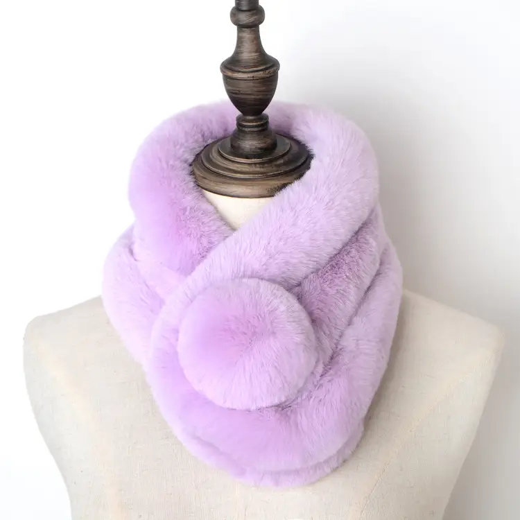 Women's Winter Fur Imitation Neck Scarf Beige Rex Soft Warm - Image 7