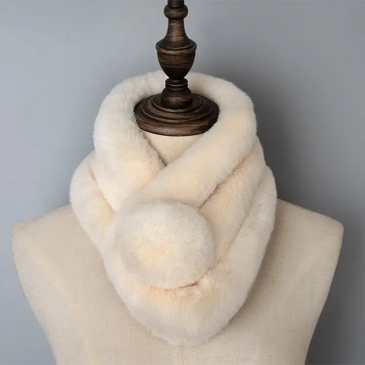 Women's Winter Fur Imitation Neck Scarf Beige Rex Soft Warm - Image 8
