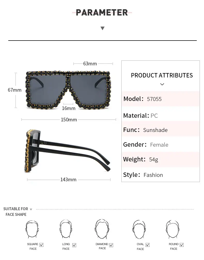 Square Frame Diamond Sunglasses for Women — feature 17