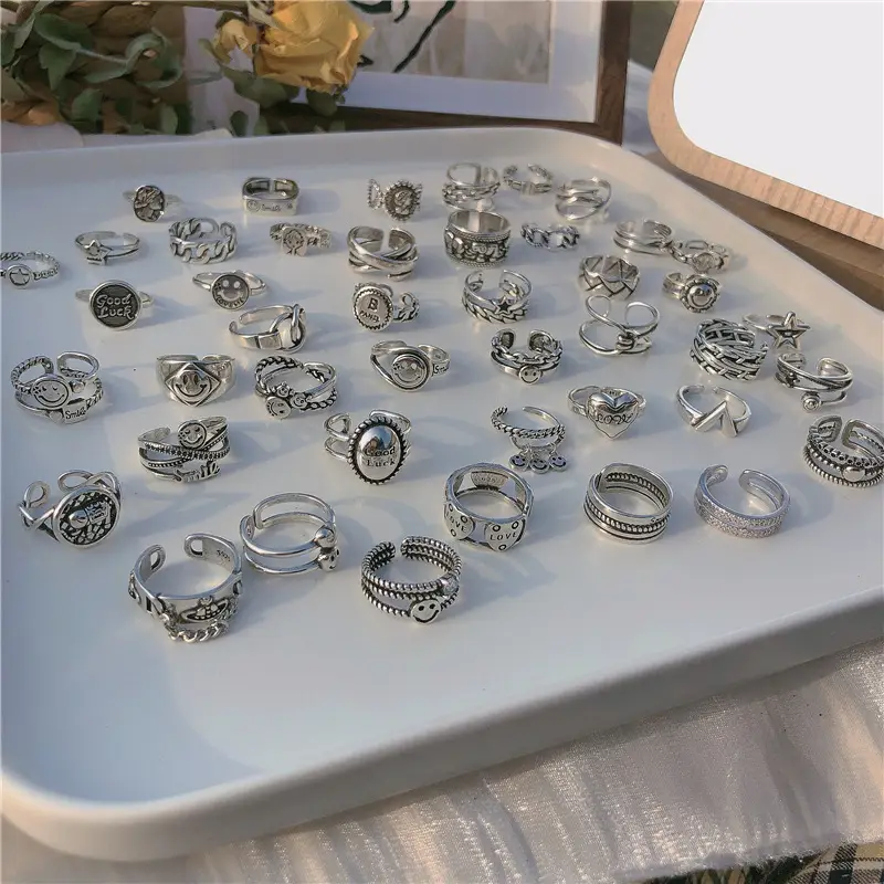 Women's 925 Sterling Silver Vintage Open Mouth Ring with Floral Embroidery - Image 13