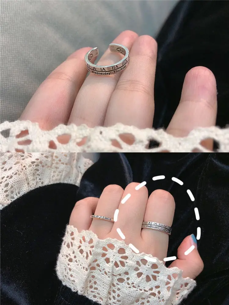 Women's 925 Sterling Silver Vintage Open Mouth Ring with Floral Embroidery - Image 2
