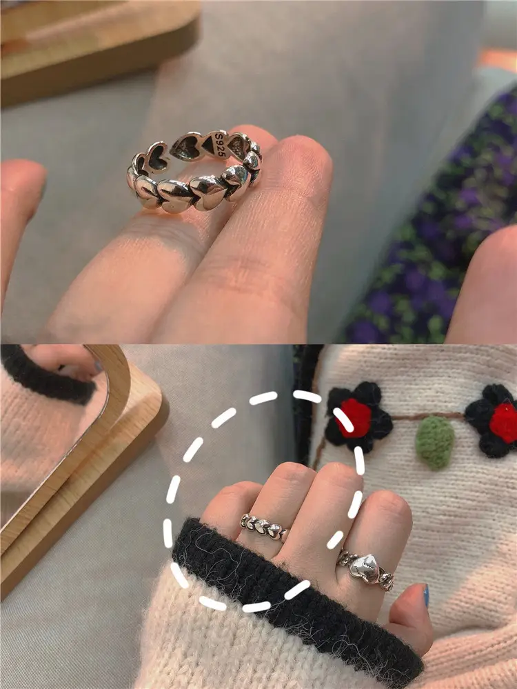Women's 925 Sterling Silver Vintage Open Mouth Ring with Floral Embroidery - Image 4