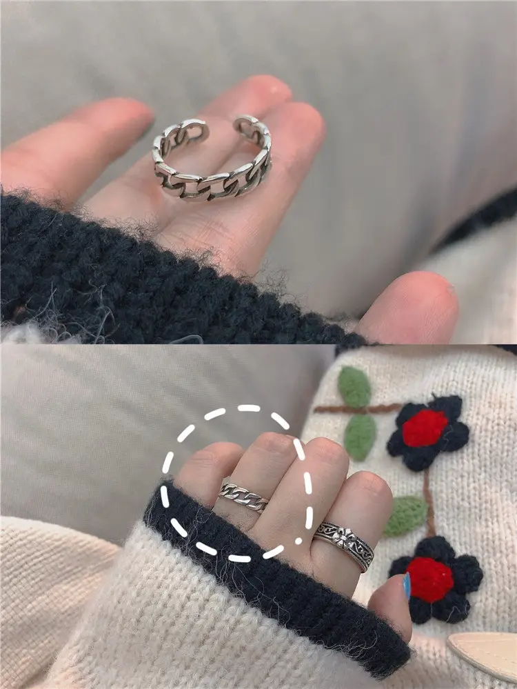 Women's 925 Sterling Silver Vintage Open Mouth Ring with Floral Embroidery - Image 6
