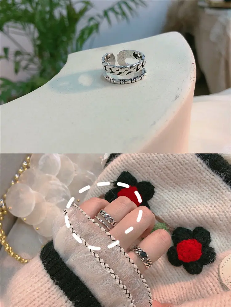 Women's 925 Sterling Silver Vintage Open Mouth Ring with Floral Embroidery - Image 7