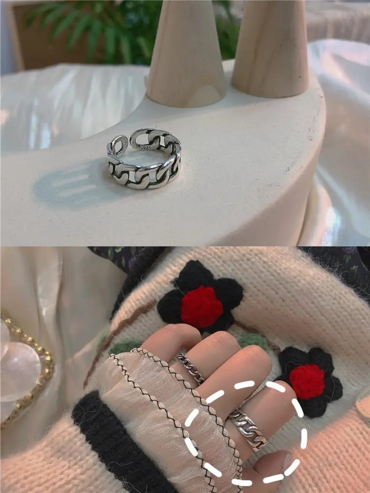 Women's 925 Sterling Silver Vintage Open Mouth Ring with Floral Embroidery - Image 9