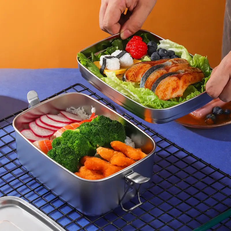 Japanese Style 304 Stainless Steel Lunch Box Double Layer Overflow Proof - Image 4