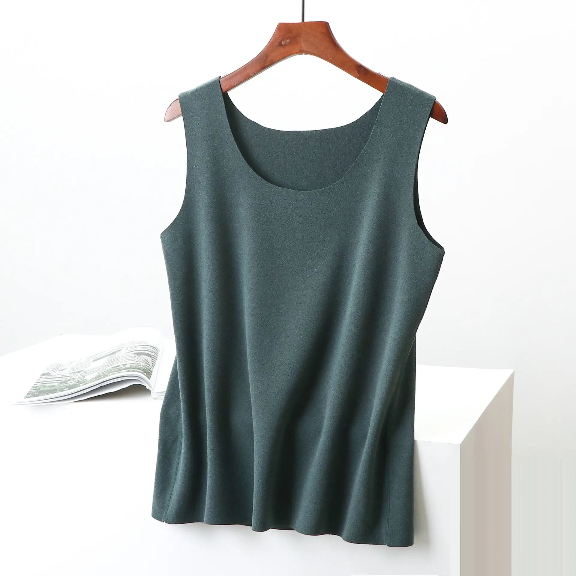 Korean Slim Fit Velvet Vest Maroon Sleeveless - Image 9