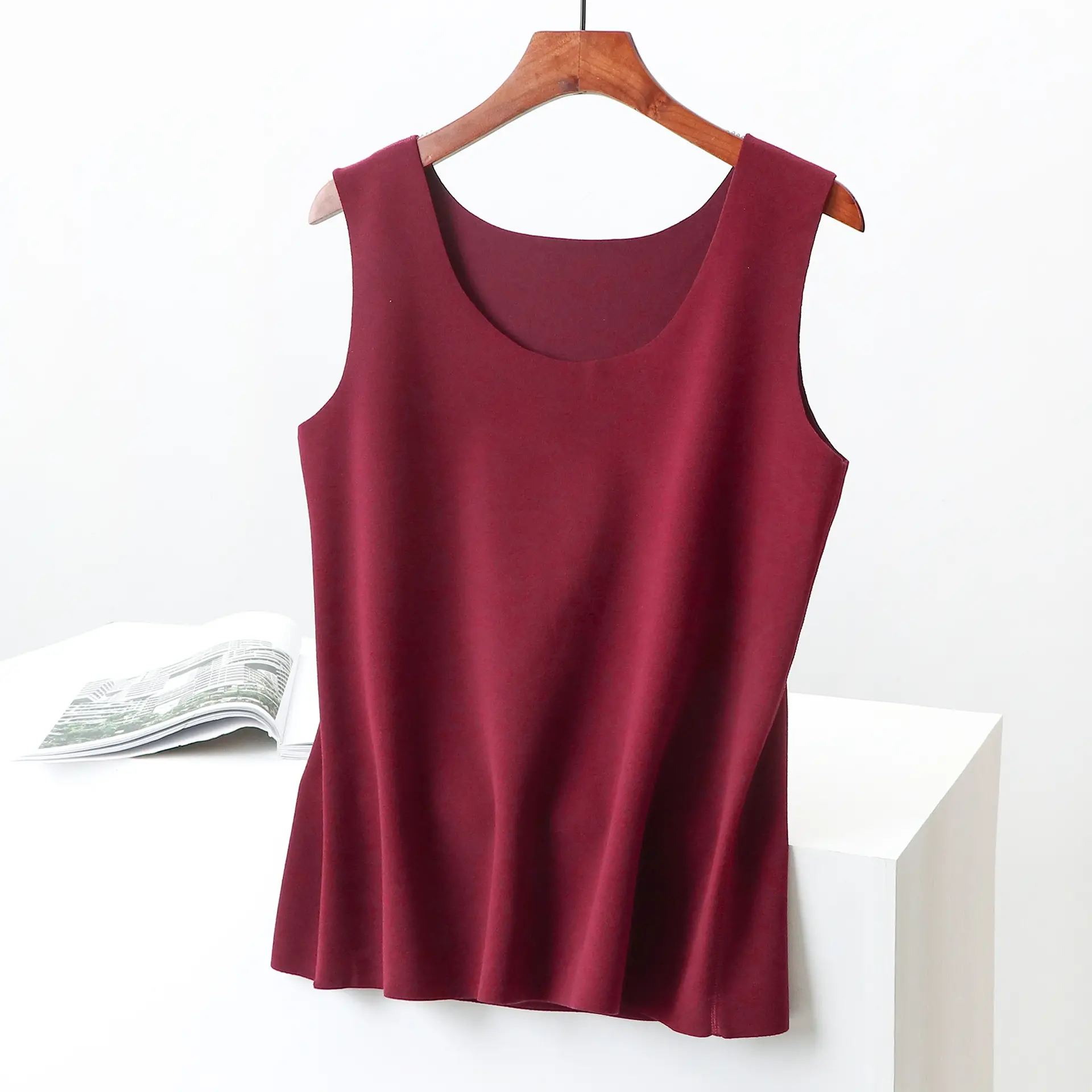 Korean Slim Fit Velvet Vest Maroon Sleeveless - Image 10