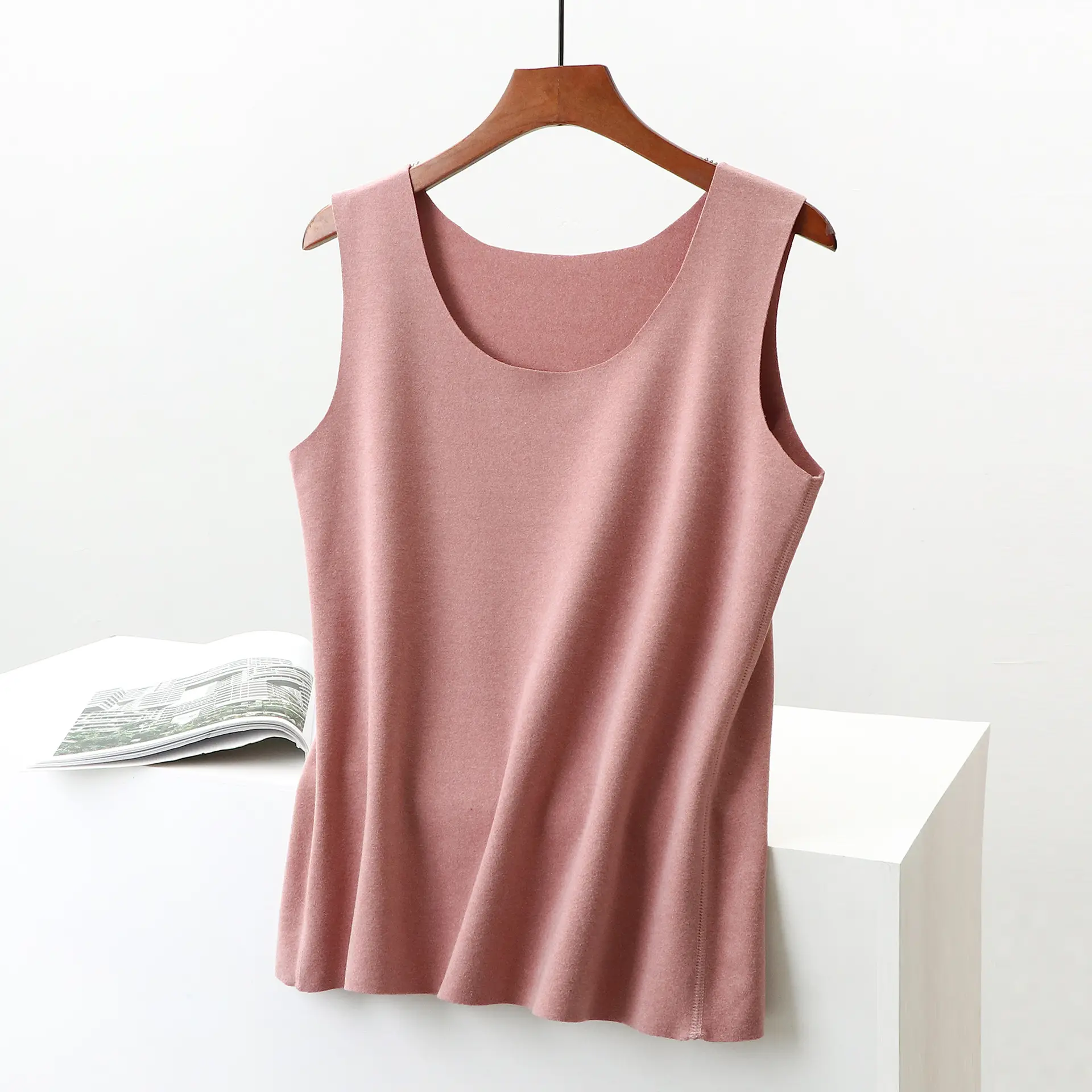 Korean Slim Fit Velvet Vest Maroon Sleeveless - Image 4