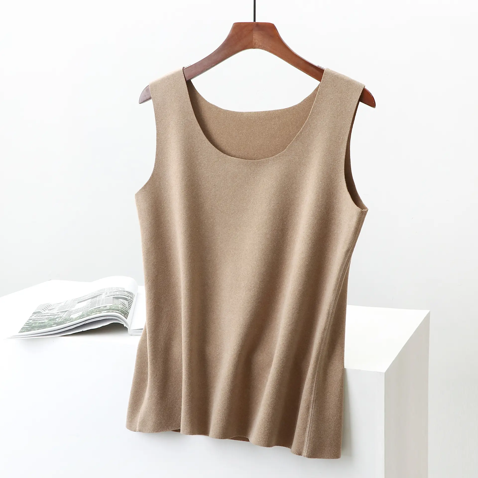Korean Slim Fit Velvet Vest Maroon Sleeveless - Image 7