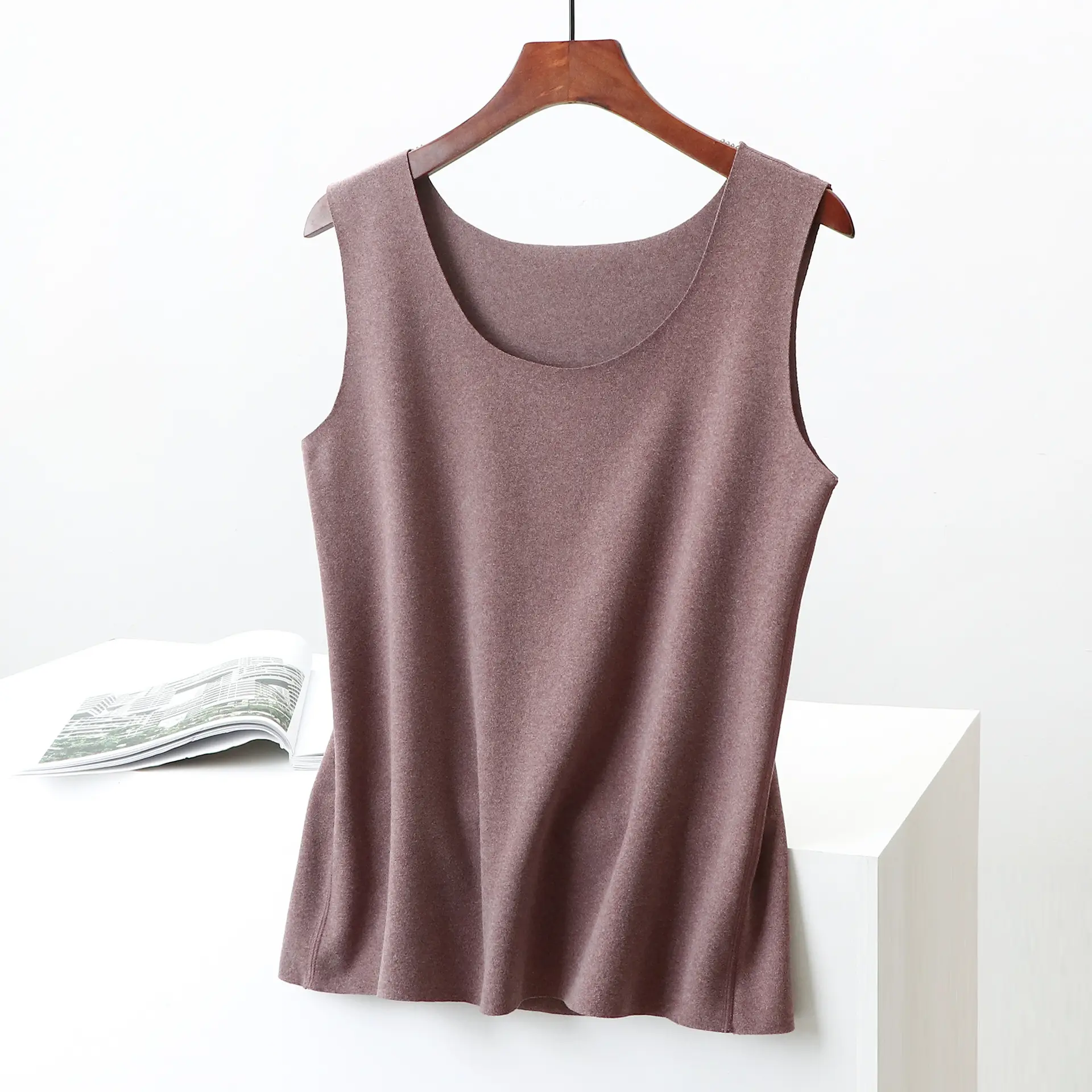 Korean Slim Fit Velvet Vest Maroon Sleeveless - Image 8