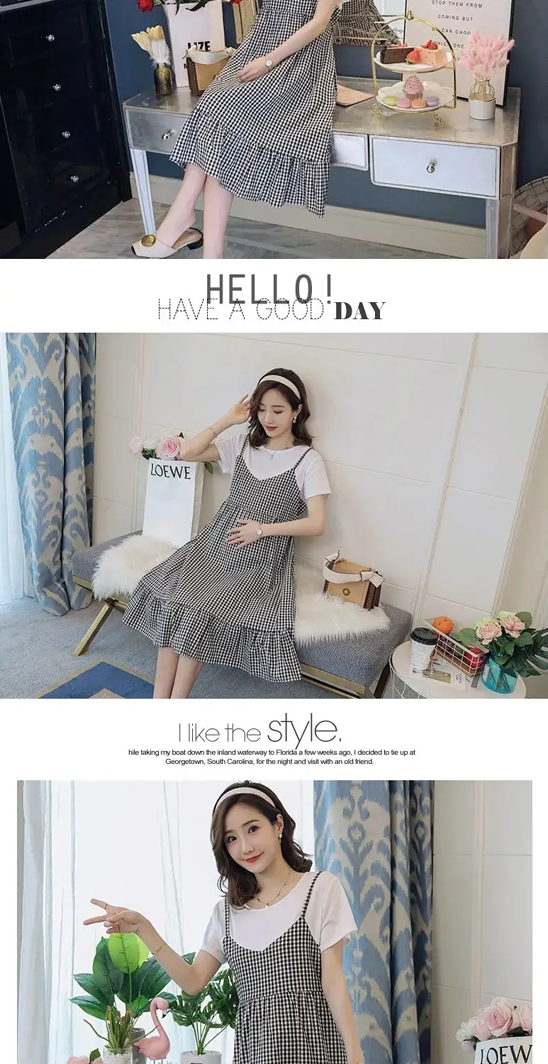 Maternity Dress Red White Checkered Loose Large — feature 10