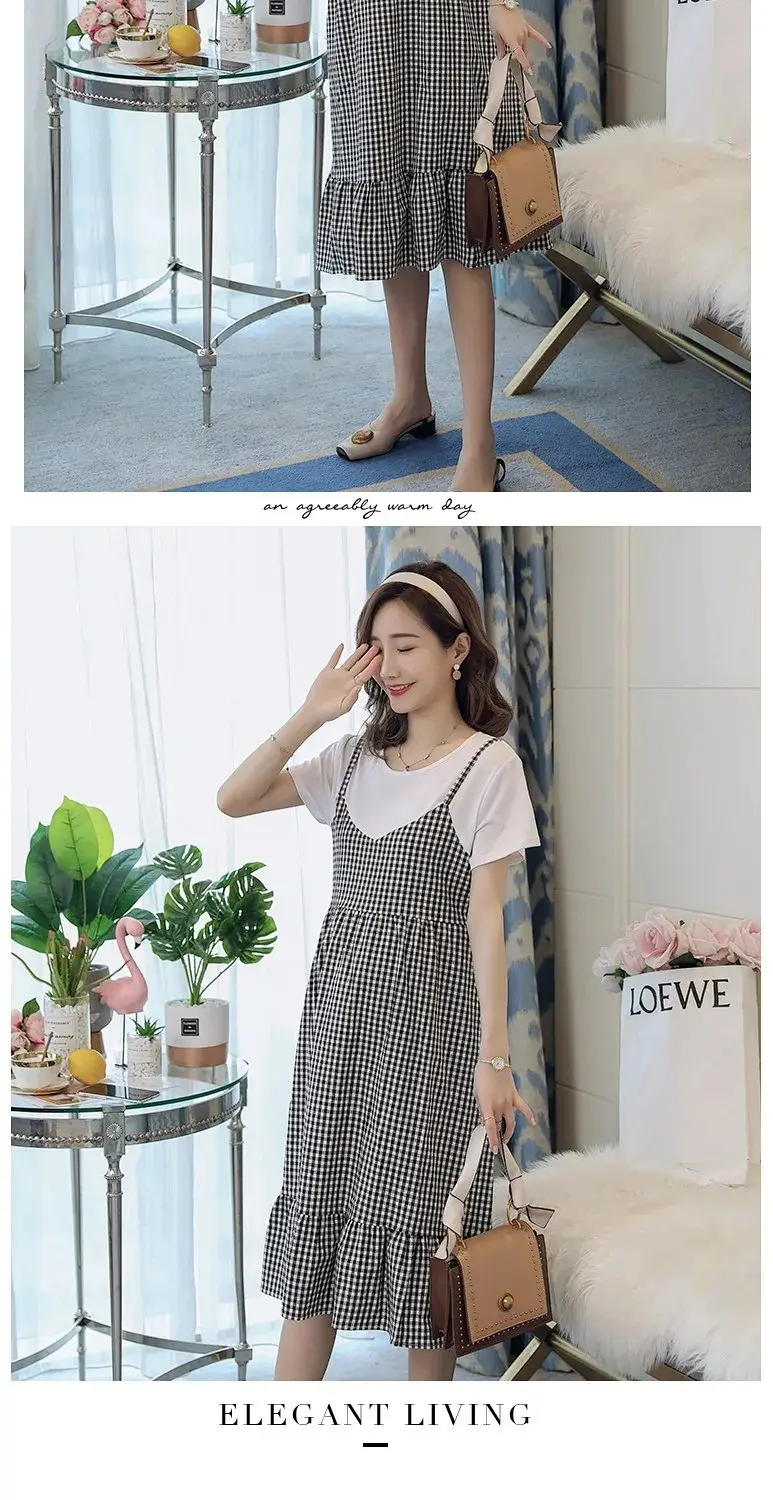 Maternity Dress Red White Checkered Loose Large — feature 11