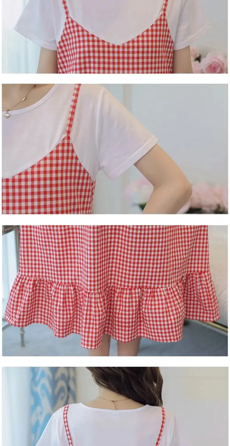 Maternity Dress Red White Checkered Loose Large — feature 18