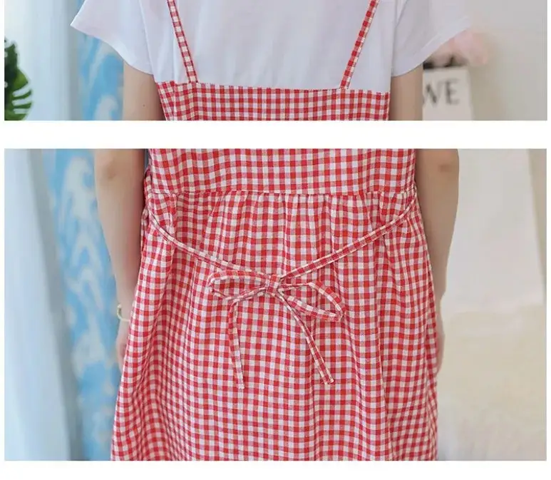 Maternity Dress Red White Checkered Loose Large — feature 19