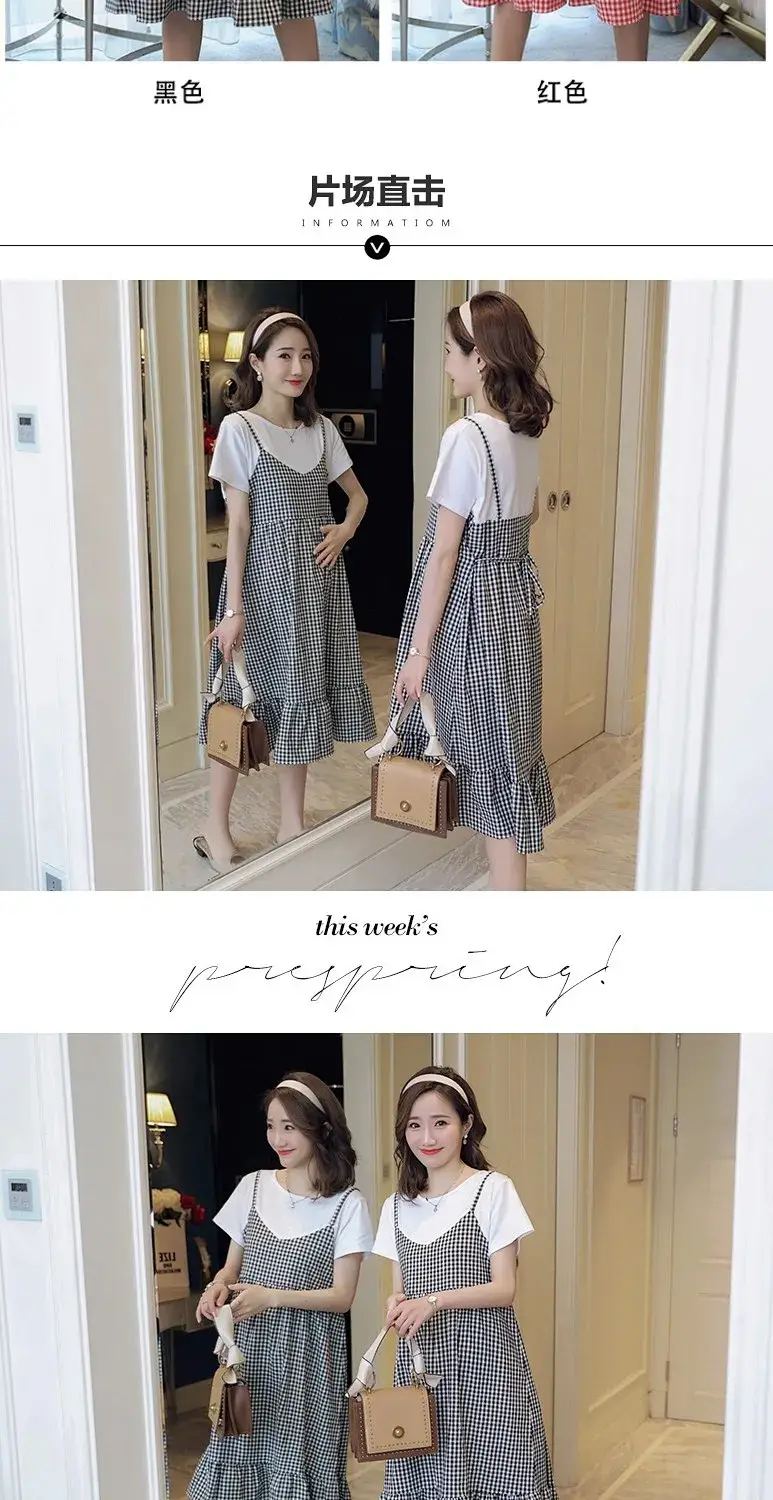 Maternity Dress Red White Checkered Loose Large — feature 8
