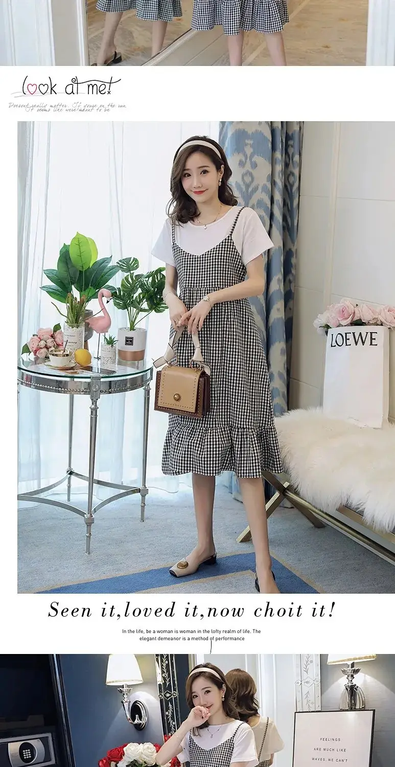 Maternity Dress Red White Checkered Loose Large — feature 9