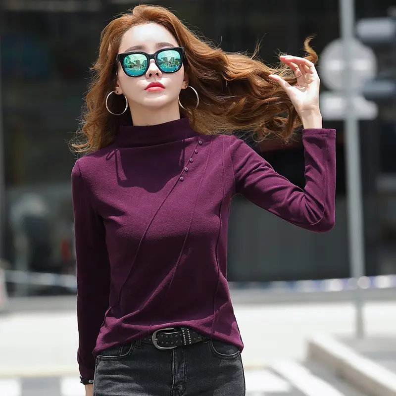 Women Velvet Long Sleeve T-Shirt Blue Patchwork - Image 8
