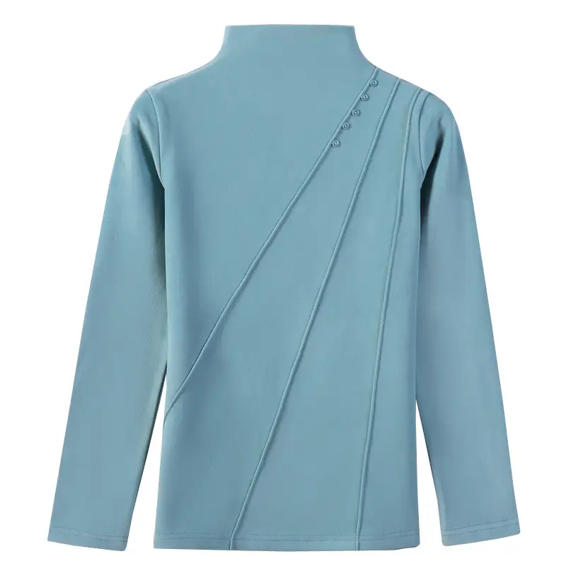 Women Velvet Long Sleeve T-Shirt Blue Patchwork - Image 11