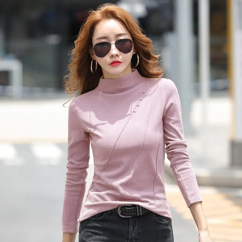 Women Velvet Long Sleeve T-Shirt Blue Patchwork - Image 2