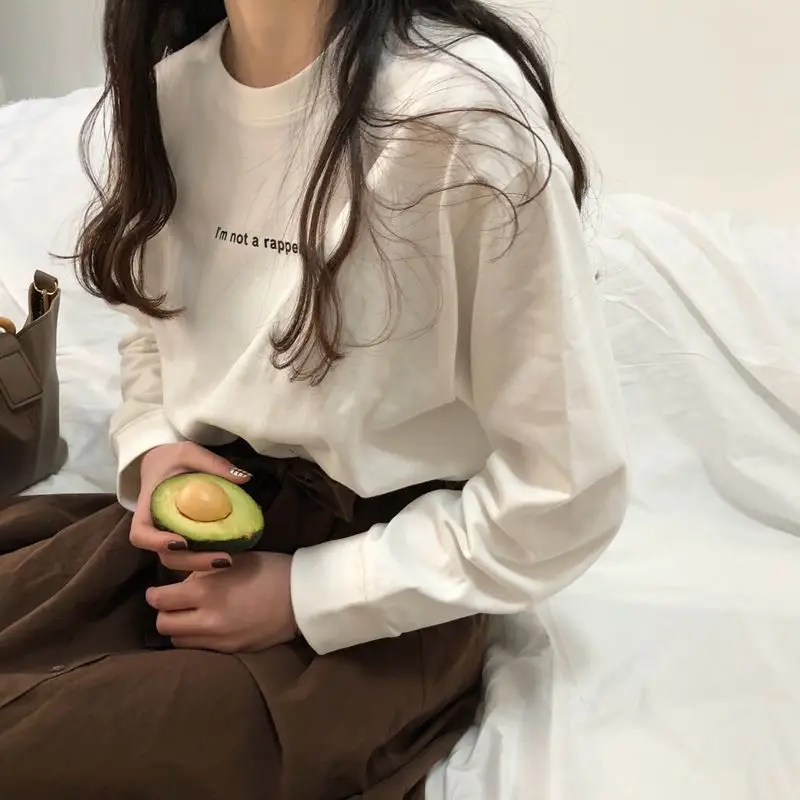 2025 Women Korean Style Long Sleeve T-Shirt White