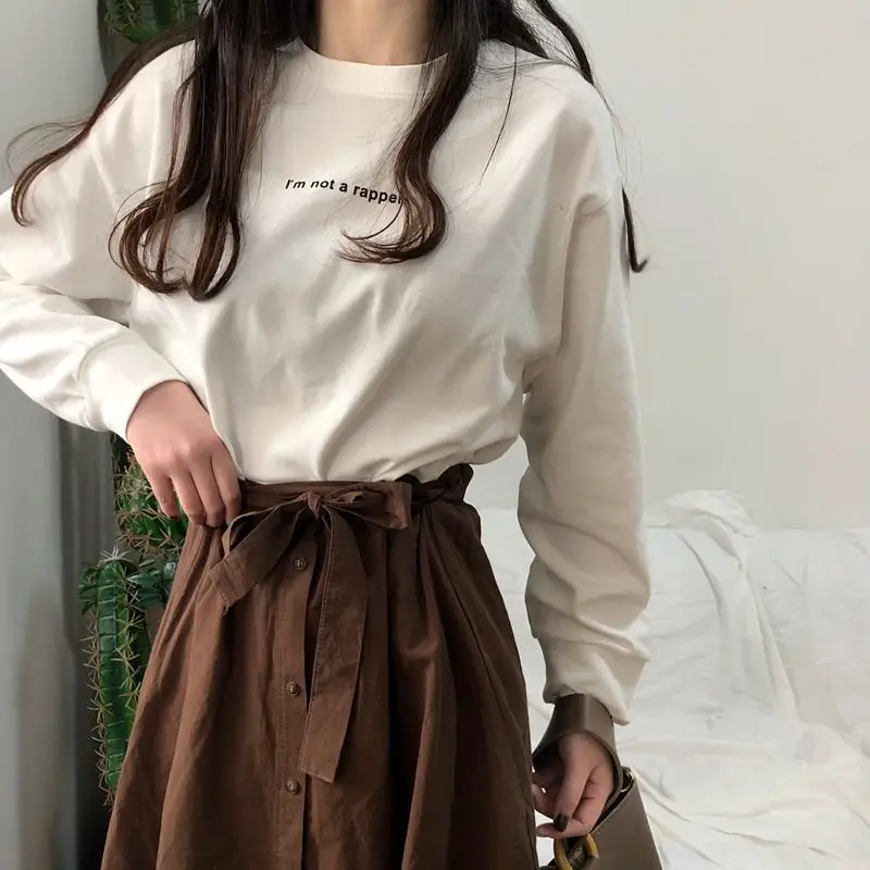 2025 Women Korean Style Long Sleeve T-Shirt White - Image 3
